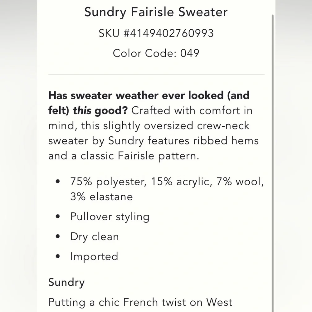 Anthropologie x Sundry Navy Orange fair isle Sweater - Picture 9 of 9